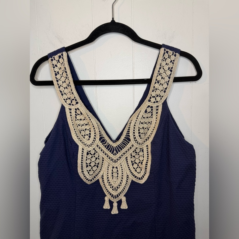 Lilly Pulitzer Largo Shift Dress Lace Neckline Navy Blue Women's Size 12 - Picture 5 of 12